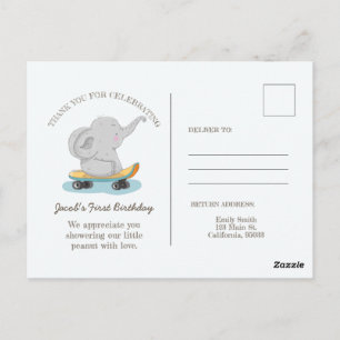 Cartão Postal Elefante giro num skate.
