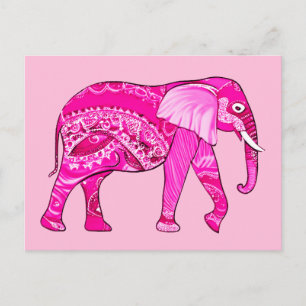 Cartão Postal Elefante Indiano em um Patterno Árabe Rosa da Foss