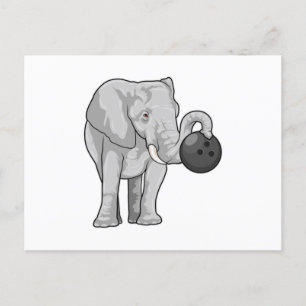 Cartão Postal Elefante jogando boliche com bola de boliche