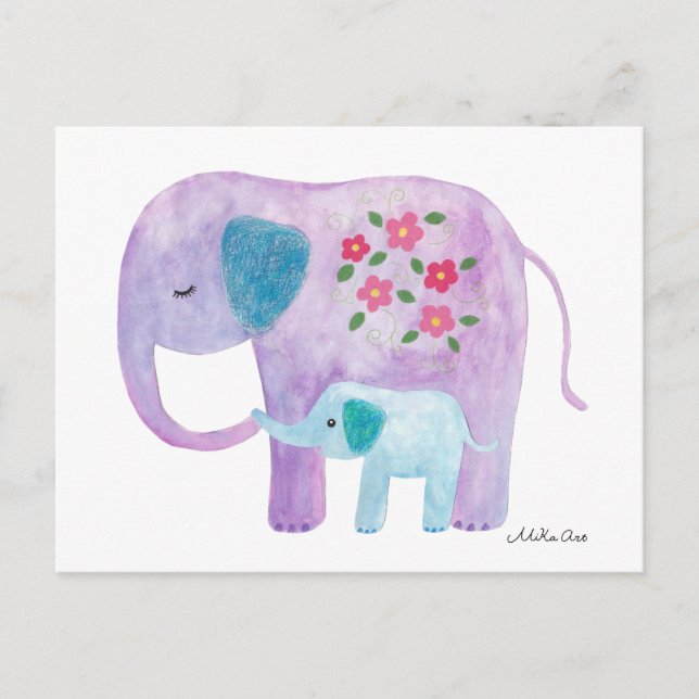 Cartão Postal Elefante, mãe e bebê Cartão-postal de elefante (Frente)
