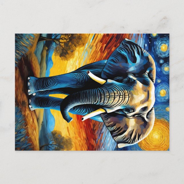 Cartão Postal Elefante na noite estrelada (Frente)