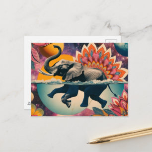 Cartão Postal Elefante na piscina