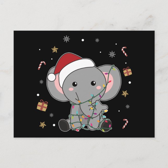 Cartão Postal Elefante Natal Neve Animais de inverno Elefantes P (Frente)