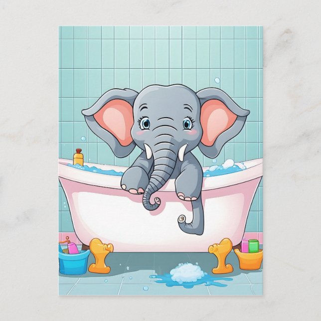 Cartão Postal Elefante no banho (Frente)