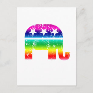 Cartão Postal Elefante Original Republicano Afetou Arco-Íris