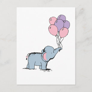 Cartão Postal Elefante Pastel Watercolor Bunch do Balo