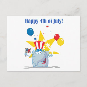 Cartão Postal Elefante Patriótico Acenando Uma Bandeira American