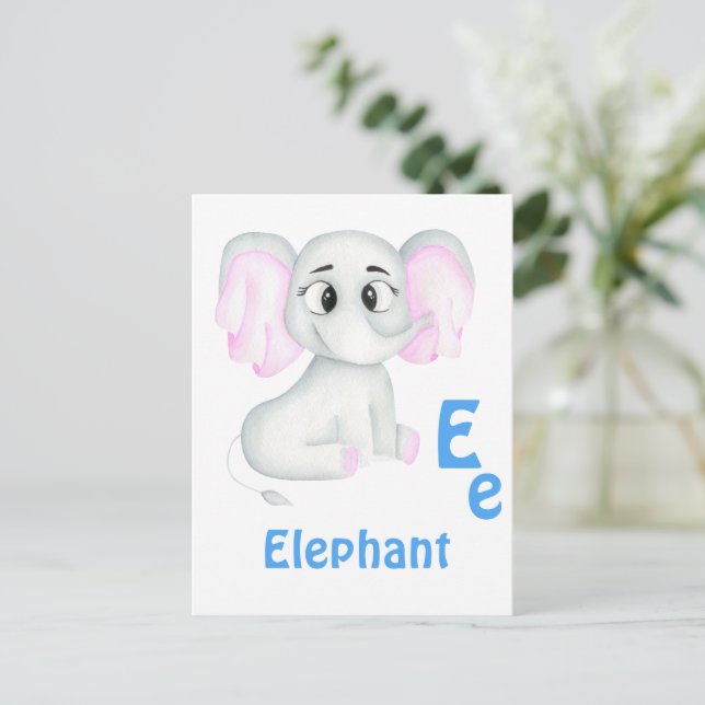 Cartão Postal Elefante personalizar ABC: Letra E - Adicione seu  (Em pé/Frente)