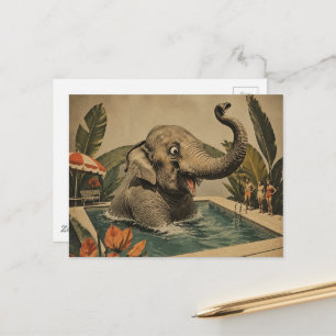 Cartão Postal Elefante retrô na piscina