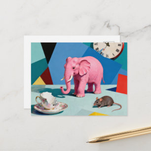 Cartão Postal Elefante Rosa Rato Xícara Quebrada Relógio Surreal