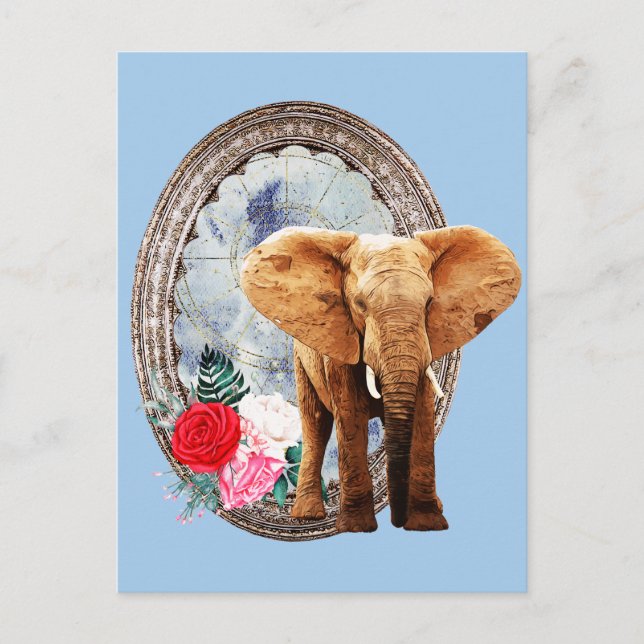 Cartão Postal Elefante, Rosas E Quadro (Frente)