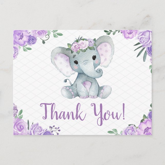 Cartão Postal Elefante roxo Obrigado Rosa Cartaz (Frente)