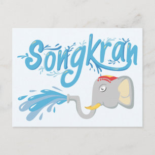 Cartão Postal Elefante Songkran pulverizando água T-Shirt