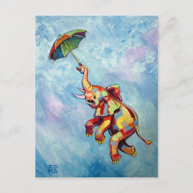 Cartão Postal Elefante Umbrella (Frente)