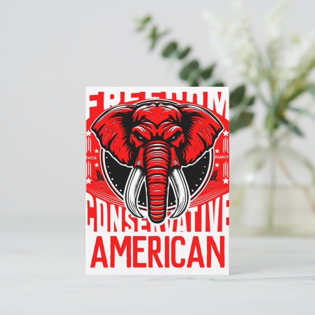 Cartão Postal Elefante Vermelho | Faith Family Freedom Conservad (Em pé/Frente)