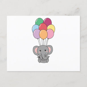 Cartão Postal Elefante Voa com Balões Coloridos