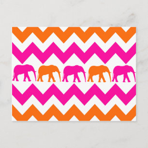 Cartão Postal Elefantes Laranja Cor-de-Cor-de-Cor-de-Rosa Negros
