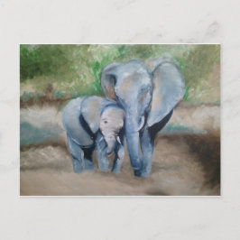 Cartão Postal Elefantes - Mãe e Bebê