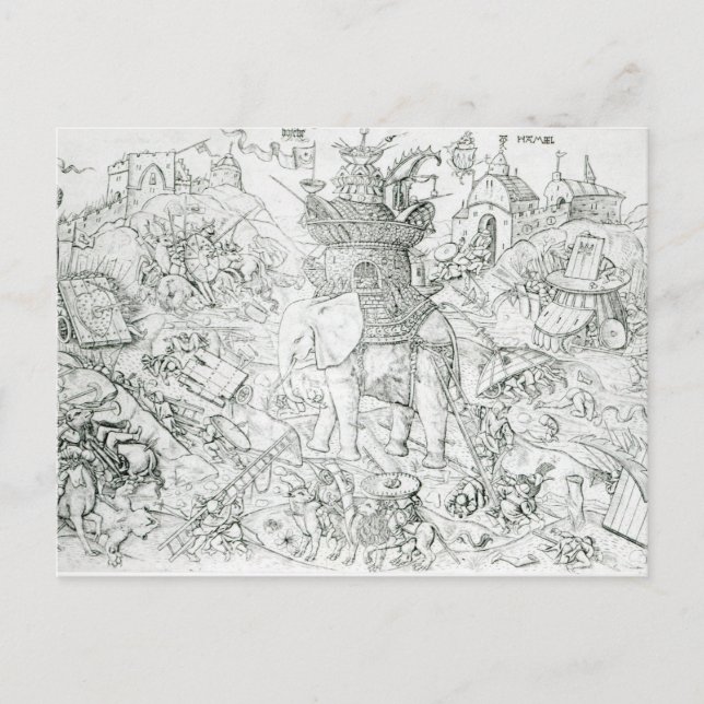 Cartão Postal Elefantes na Guerra (Frente)