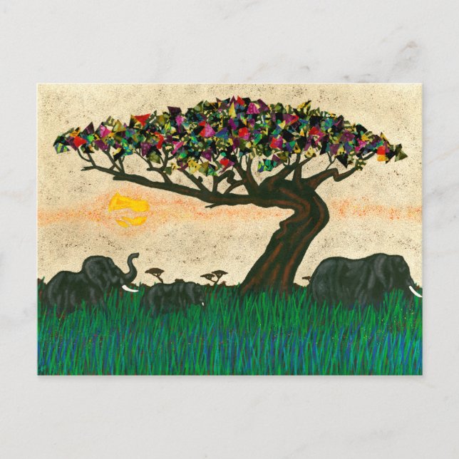 Cartão Postal Elefantes nos Planes da África (Frente)