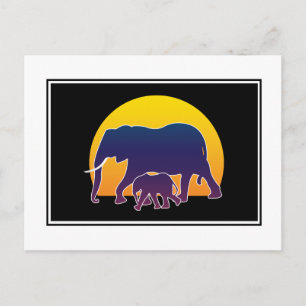 Cartão Postal Elefantes Sunset