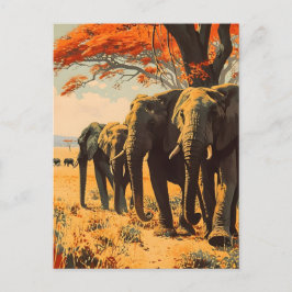 Cartão Postal Elefantes Vintage