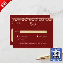 Cartão Postal Elegan Red Dourado Lace Wedding RSVP Para Correspo