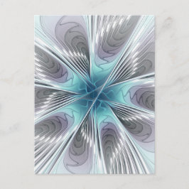 Cartão Postal Elegance Modern Blue Cinza White Fractal Art Flowe