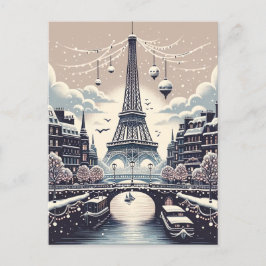 Cartão Postal Elegância de Inverno Parisiense - Natal na Cidade