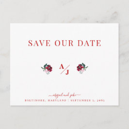 Cartão Postal Elegância em Casamento Vermelho Salve nossa Data I