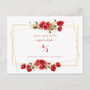 Cartão Postal Elegância em Vermelho Save the Date Casamento