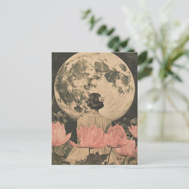 Cartão Postal Elegância Lua - Visão Traseira da Mulher com Lua (Em pé/Frente)
