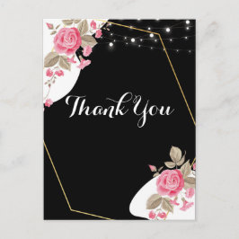 Cartão Postal Elegância Moderna Luz de corda floral rosa Obrigad