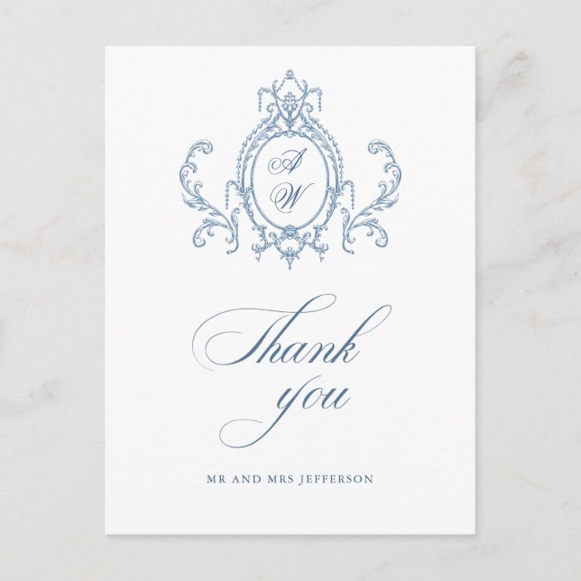 Cartão Postal Elegância Ornamentada Vitoriana Floral Pó Azul Cas (Frente)