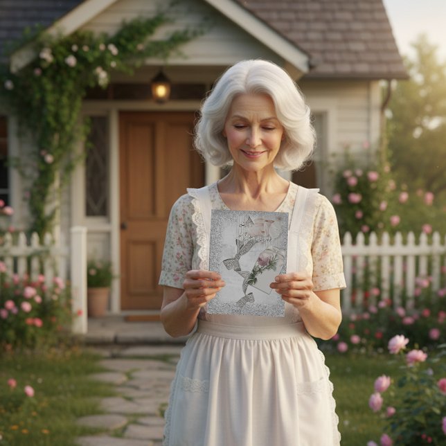 Cartão Postal Elegância Romântica Vintage Silver (Criador carregado)