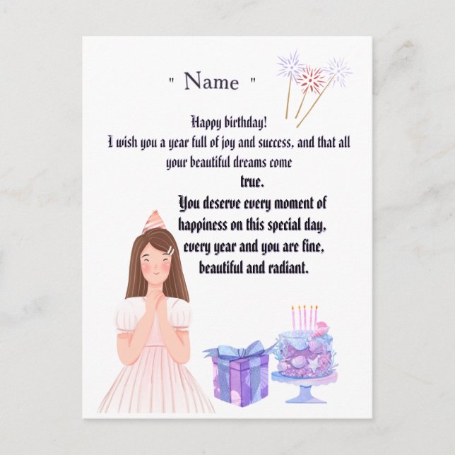 Cartão Postal Elegant Birthday Card for Her – Personalized Greet (Frente)