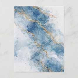 Cartão Postal Elegant Blue Gold Glitter Abstract Flow