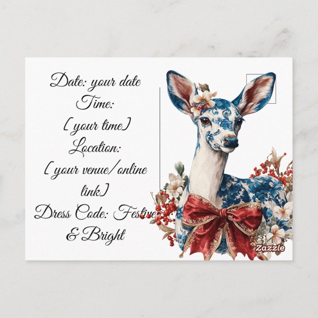 Cartão Postal Elegant Blue & Red Holiday Invitation Invitation (Verso)