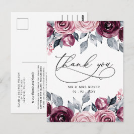 Cartão Postal Elegant Botanical Blush Burgundy Floral Thank You