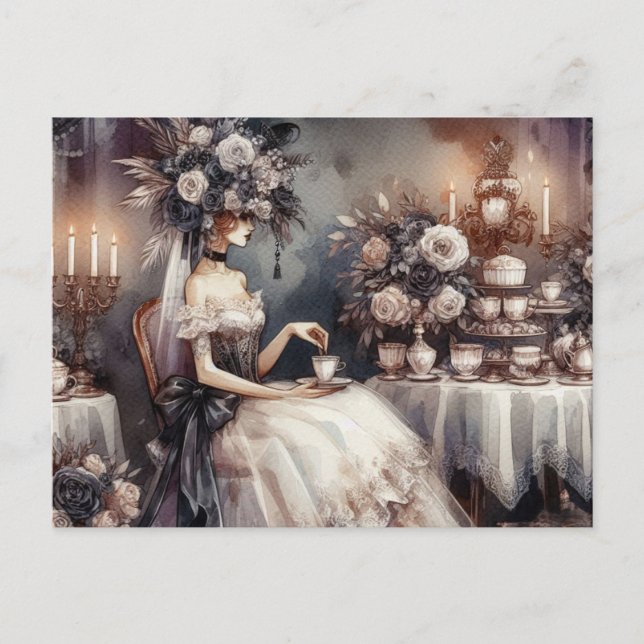 Cartão Postal Elegant Dark Moody Bridal Tea Party  (Frente)