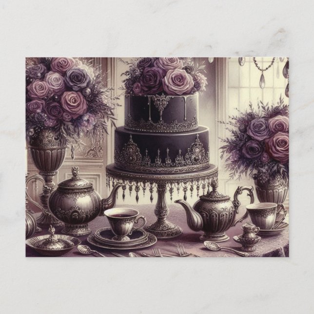 Cartão Postal Elegant Dark Moody Tea Party  (Frente)