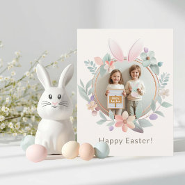 Cartão Postal Elegant Easter Bunny Wreath Photo Postcard