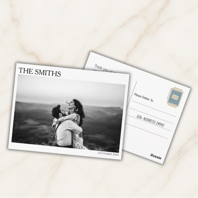 Cartão Postal Elegant Editorial Wedding Photo Thank You (Editorial Wedding Photo Thank You Post Cards)