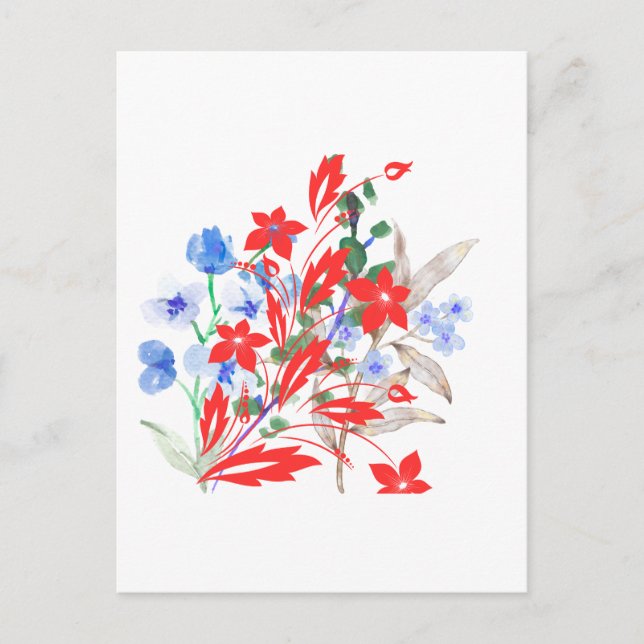 Cartão Postal Elegant Flower and Leaves Artwork | Minimal  (Frente)