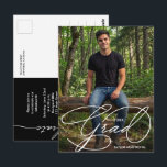 Cartão Postal Elegant Grad Script Photo Graduation<br><div class="desc">Your photo,  name,  graduation year and the word Grad in chic white lettering on the front of these postcards,  these graduation party invitations feature your details on the back on ANY COLOR background that suits your photo. MORE styles,  sizes,  save the date cards,  and invitations in our collection.</div>