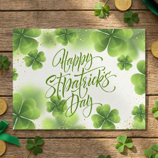 Cartão Postal Elegant Green Gold Glitter St Patricks Day Script