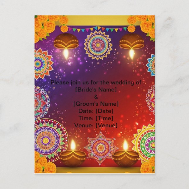 Cartão Postal Elegant Indian Save the Date Postcard (Frente)