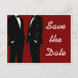 Cartão Postal Elegant Modern Gay Men Red Save The Date Wedding