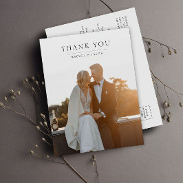 Cartão Postal Elegant Modern Photo Wedding Thank You