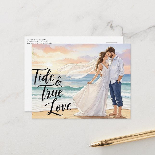 Cartão Postal Elegant modern wedding Save The Date postcard (Frente/Verso In Situ)